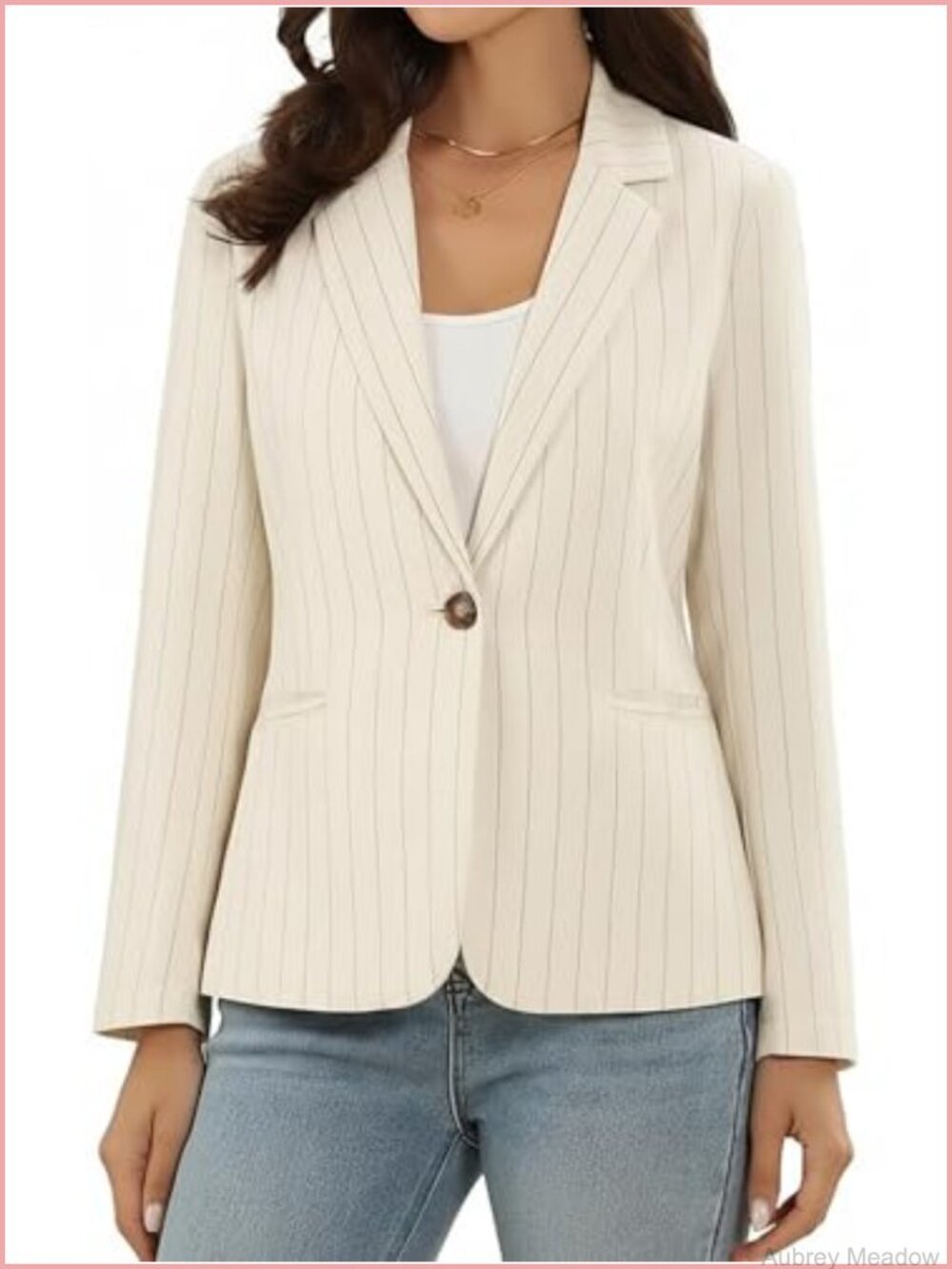 Womens Striped Linen Blend Blazer Long Sleeve Work Suit Jacket